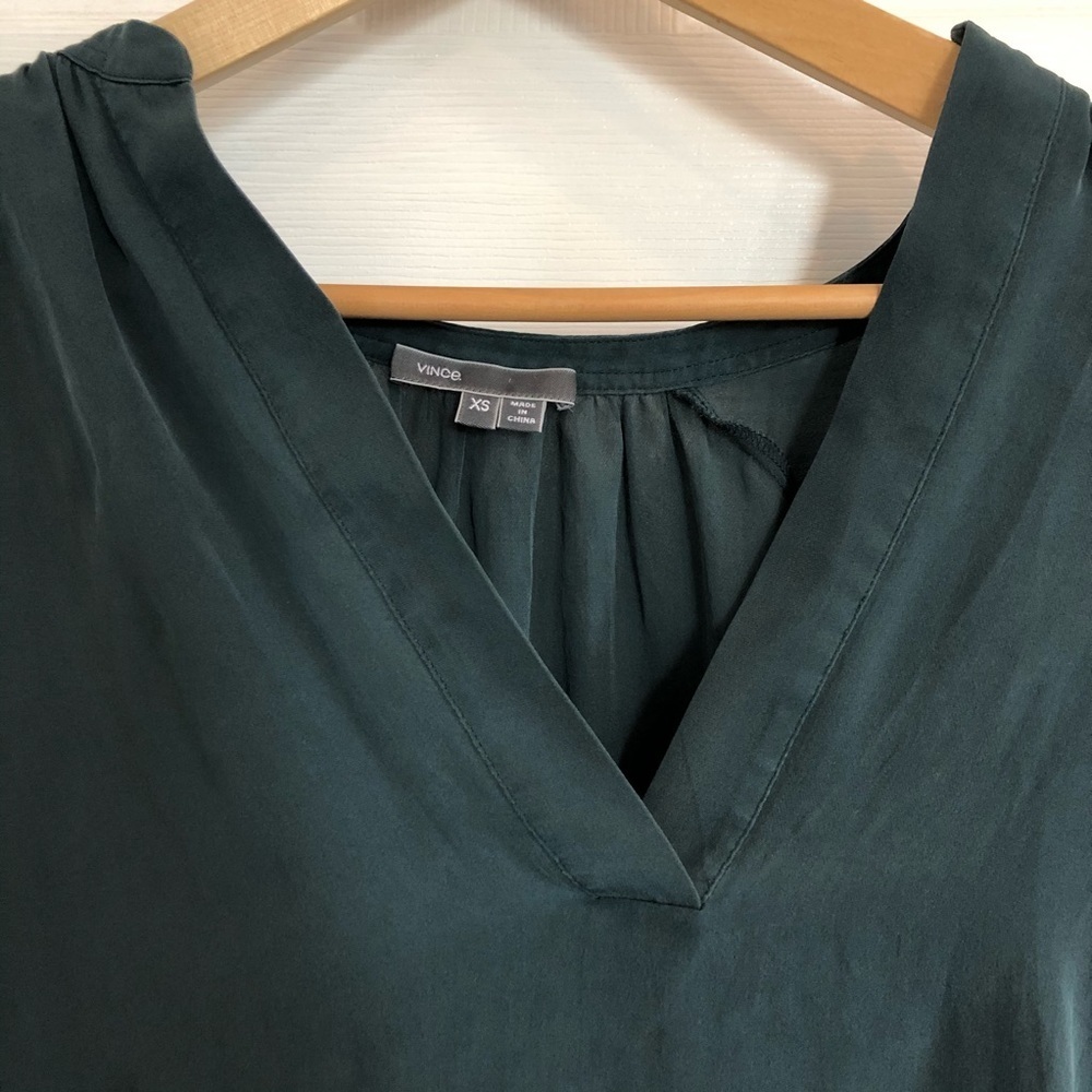 VINCE 100% Silk Popover Blouse in Cypress Green Teal | XS - Picture 6 of 7